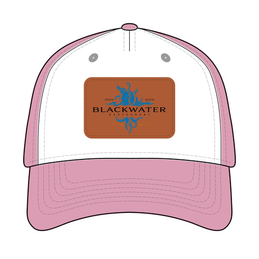 Leather Patch Baseball Cap — "Blackwater" Logo Trucker Hat