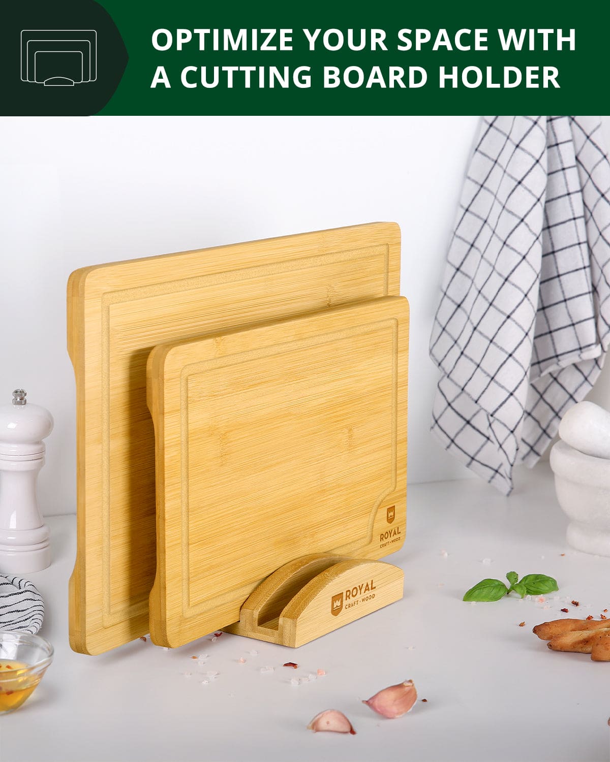 Cutting Board Stand with 3 Slots, Natural