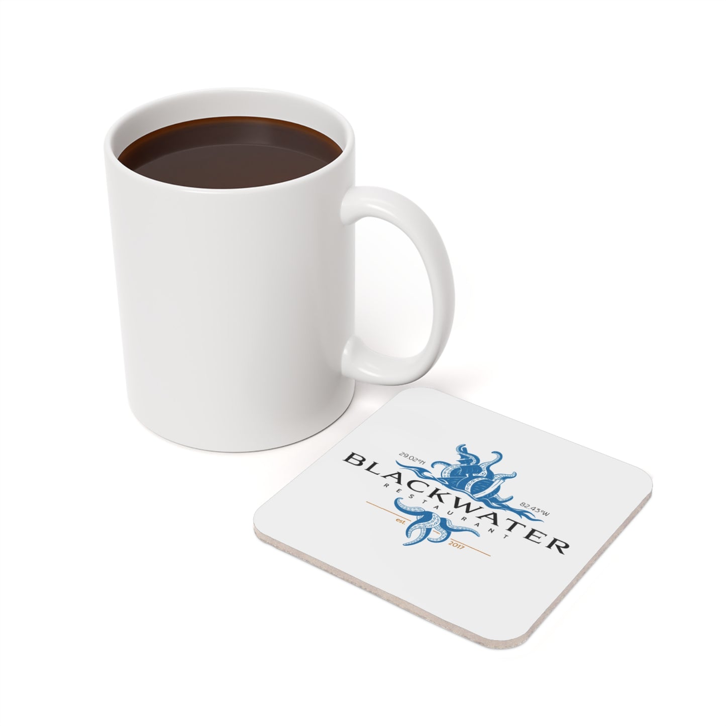 Blackwater Restaurant Cork-Back Coaster — Nautical Octopus Logo Drink Mat
