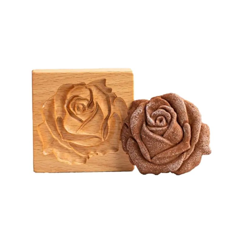 Wooden Gingerbread Cookie Mold with Rose Flower Design