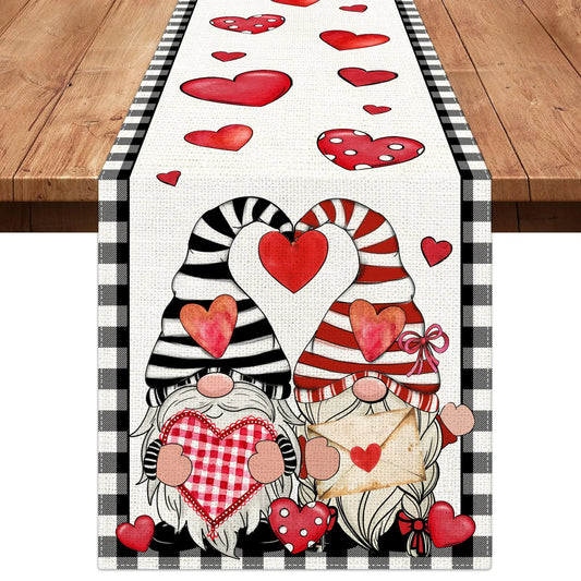 Valentines Day Table Runner Valentines Day Decor Valentine Table Runner 13x36 Inch Long Valentines Day Runner for Table Burlap Heart Gnomes Valentines Day Decorations for Dining Table
