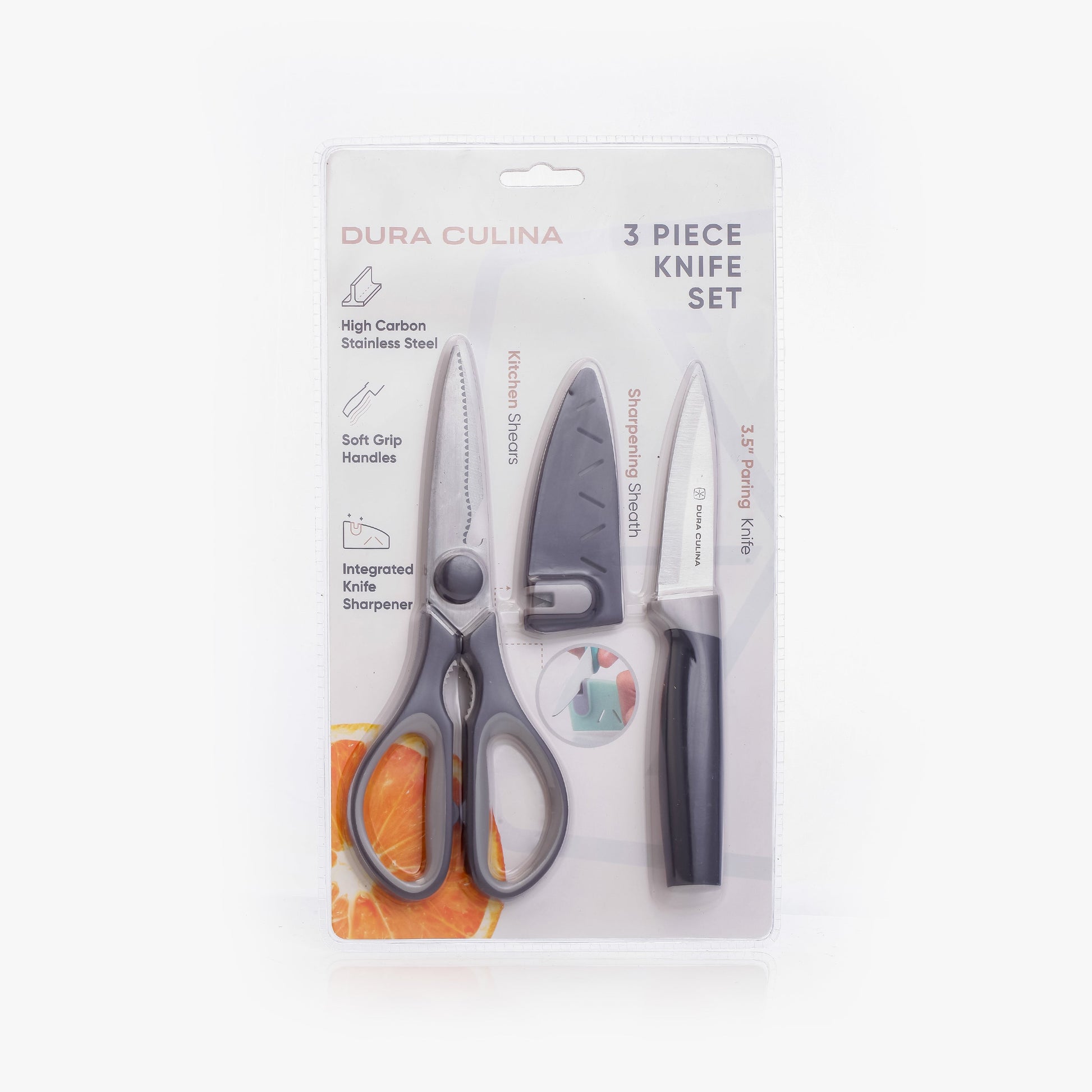  3-Piece Kitchen Knife Set with sharp little 3.5" paring knife and scissors for a Dura Living Artistic Edge Series - stylish Non-Stick Paring Knife Set for a premium Southern-style kitchen