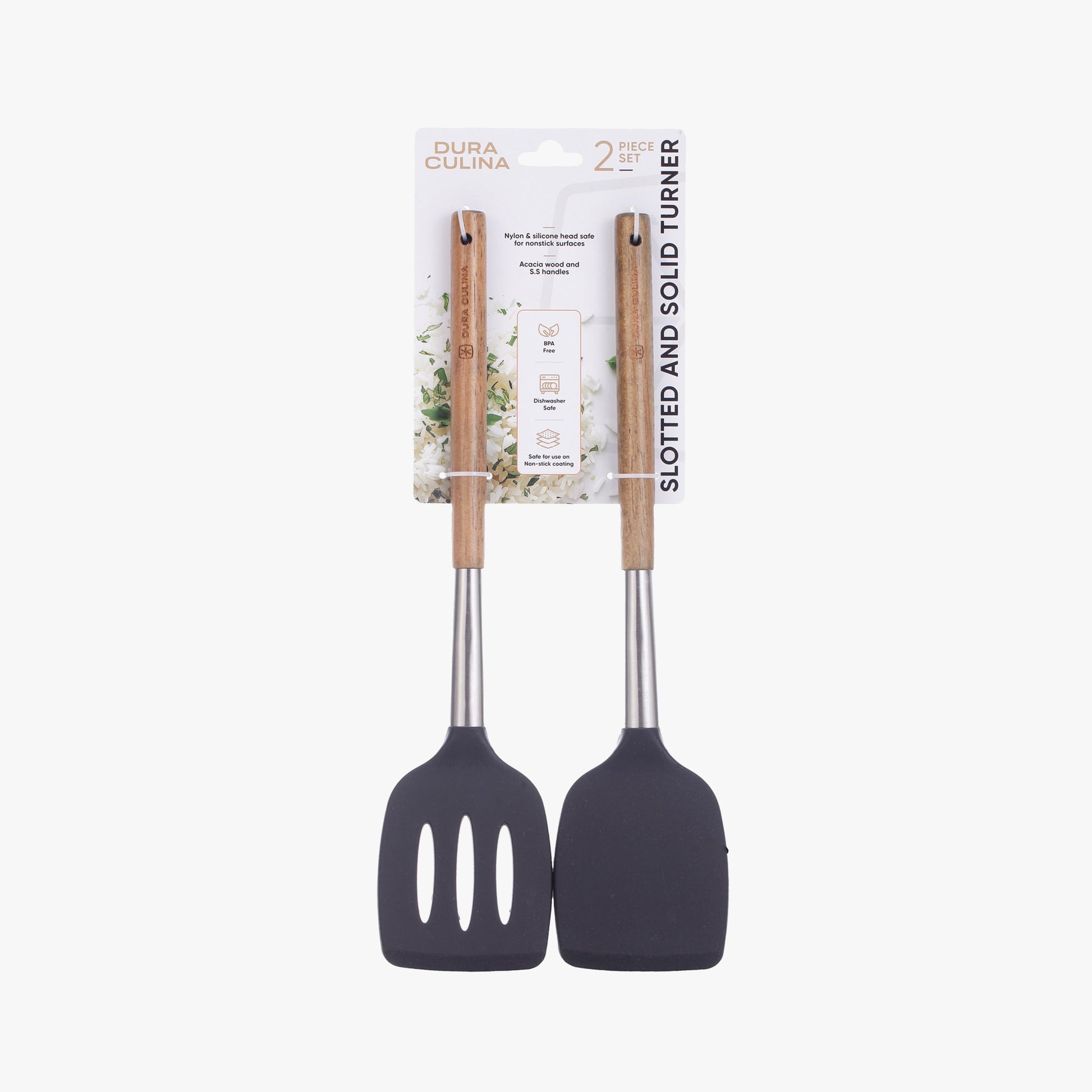 Acacia wood and stainless steel handle 2-piece spatula set - for a premium Southern-style kitchen