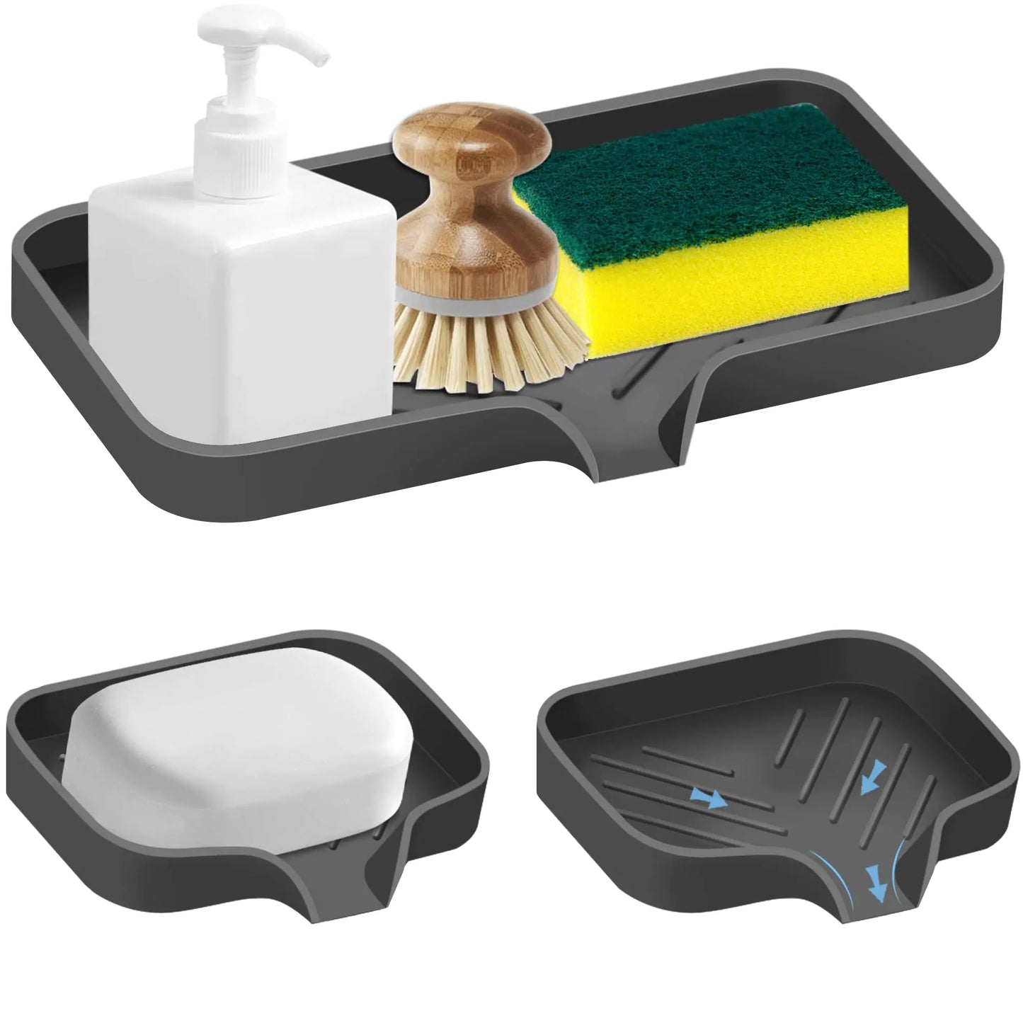 Kitchen Sink Tray3 Pcs Silicone Sponge Holder for Kitchen Sink Organizer Kitchen Soap Tray Self Draining Soap Dish for Bathroom