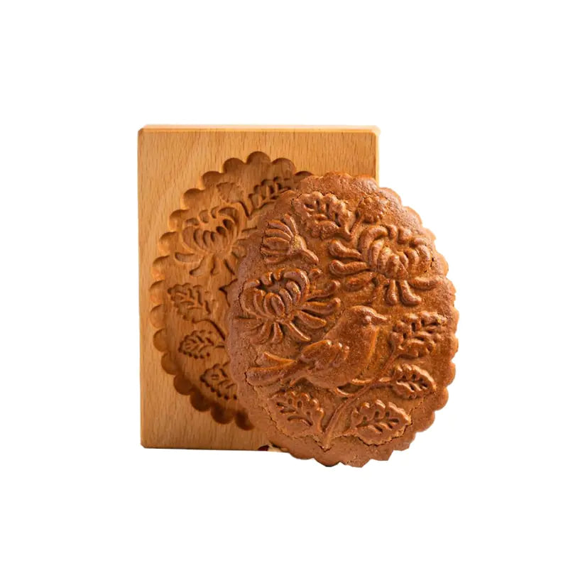 Wooden Gingerbread Cookie Mold with Rose Flower Design