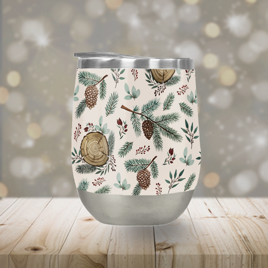 Winter Branches, Berries, & Pine Cones Stemless Wine Tumbler